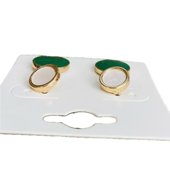 Drip Glazed Earrings - Green, Ivory, Gold - Picture 8 of 9